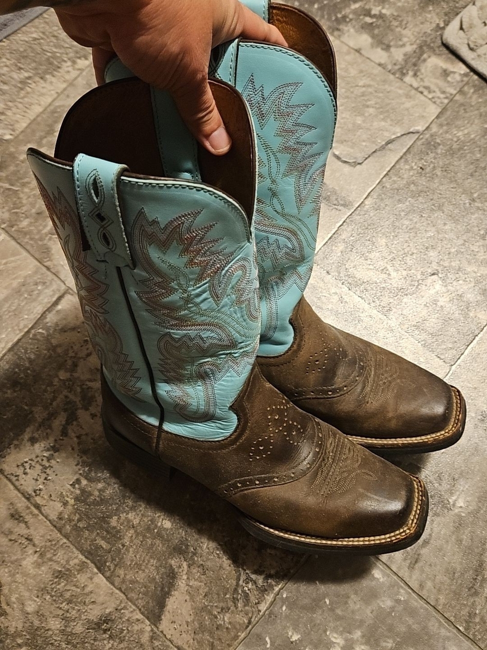 Justin Boots Turquoise and Brown Women's Western Heeled Boots